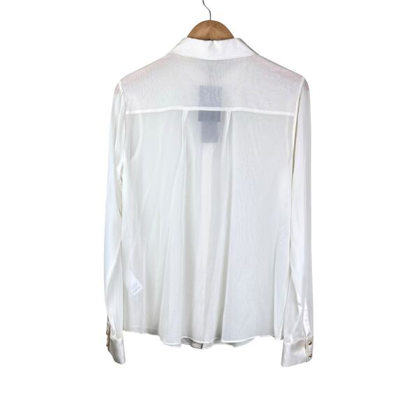 Rachel Zoe NWT Silk Off-White Sheer Long Sleeve Button Up Career Designer Blouse - Picture 5 of 13